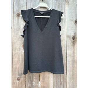Paige Women's Black Sleeveless Ruffle Tank Top V Neck Blouse Size‎ XL